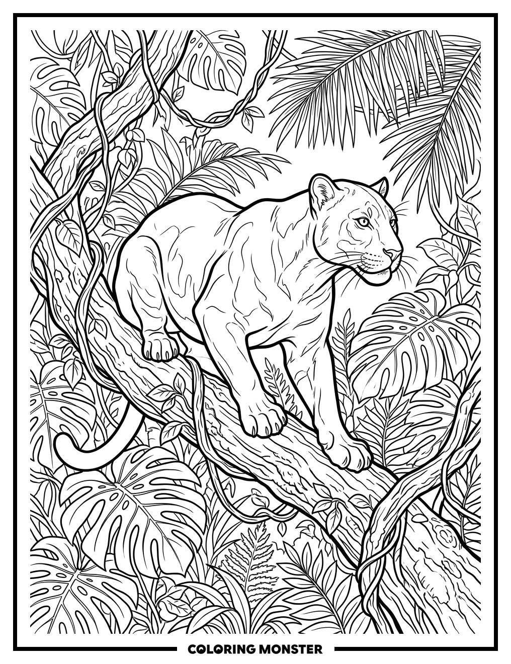 Black Panther on Jungle Vine Coloring Page