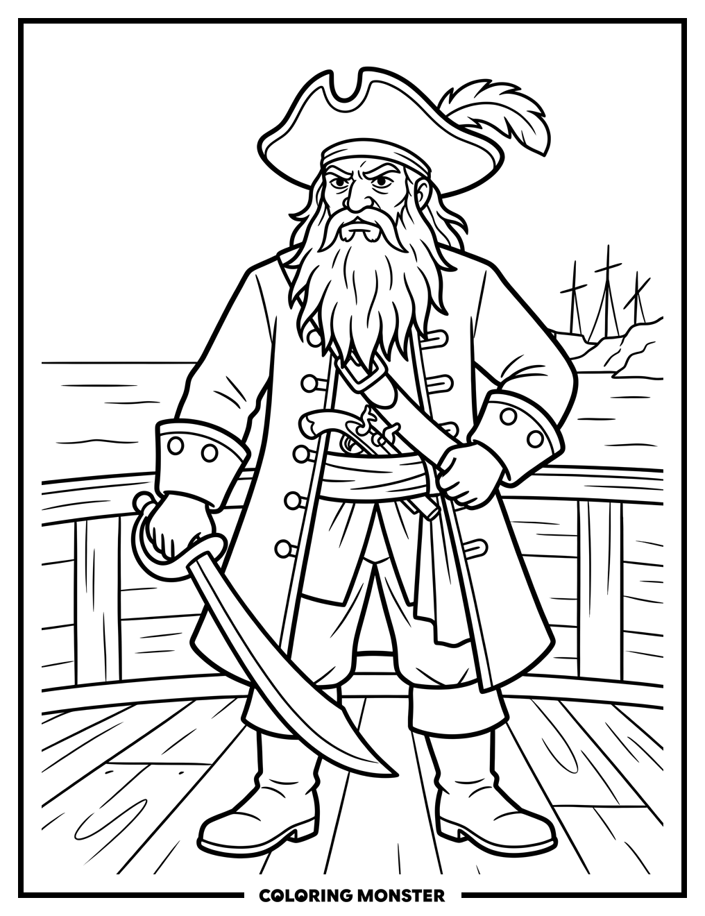 Blackbeard the Pirate Captain Coloring Page