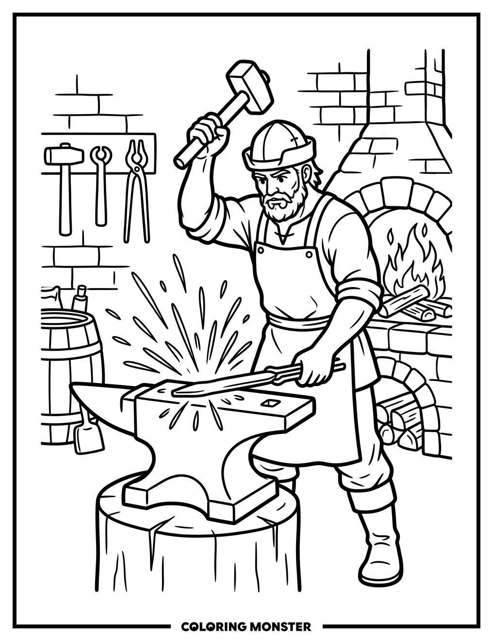 Blacksmith At Work Coloring Page