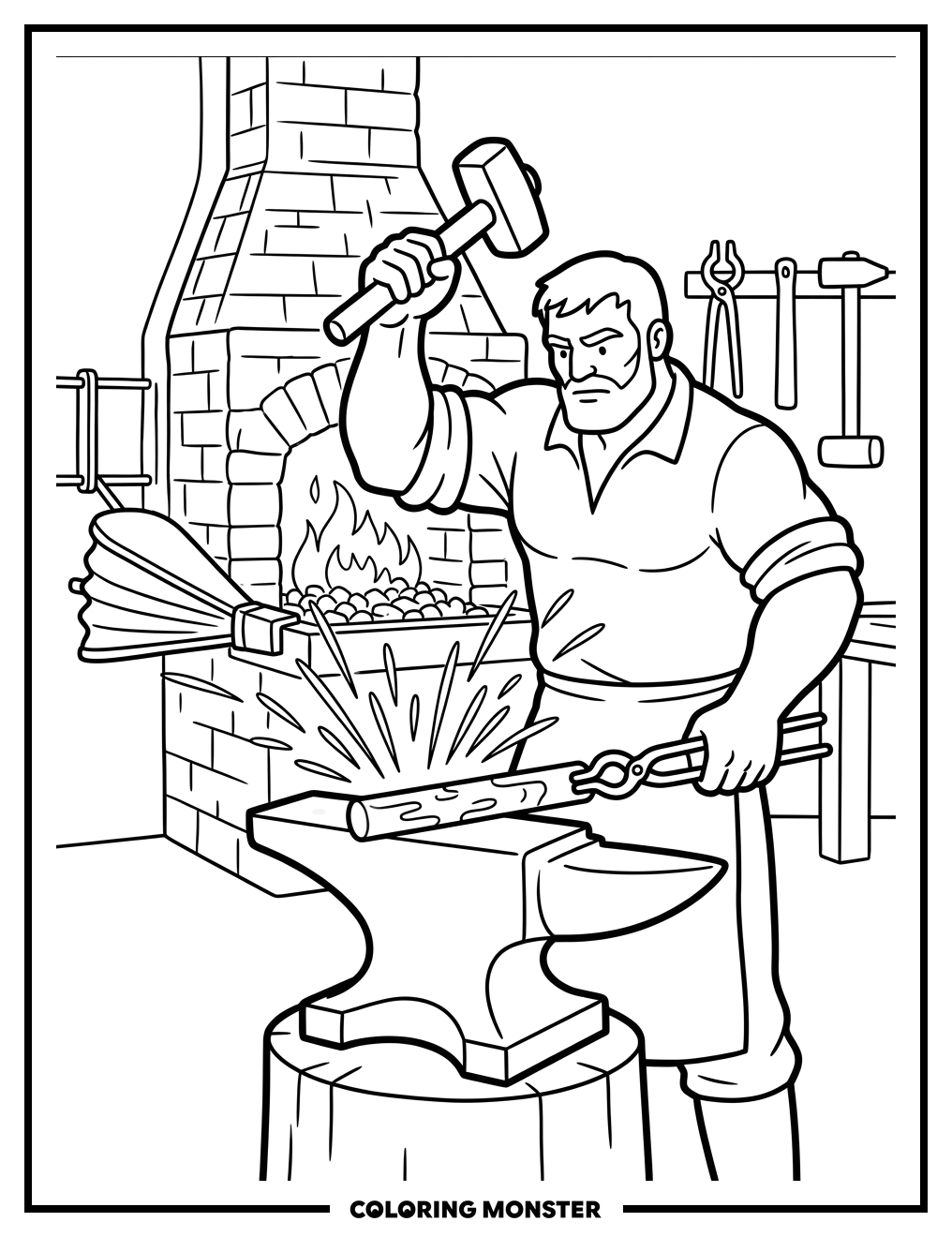 Blacksmith Shaping Metal Coloring Page