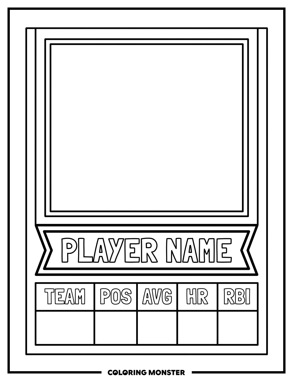 Blank Baseball Card Coloring Page