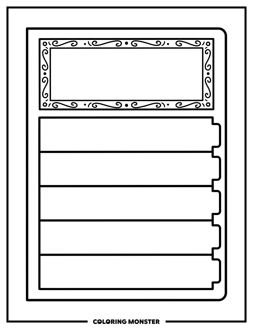Blank Binder Cover with Decorative Border Coloring Page