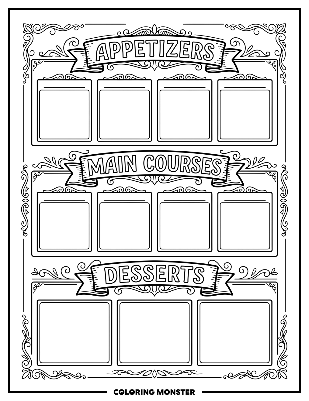 Blank Restaurant Menu Page Coloring Page