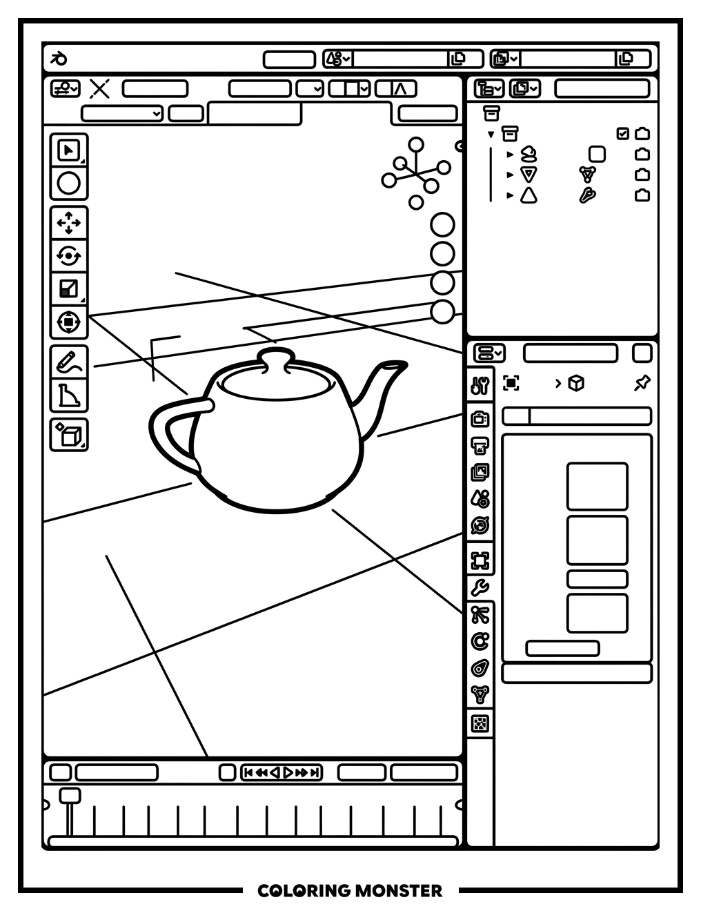 Blender 3D Software Interface Coloring Page