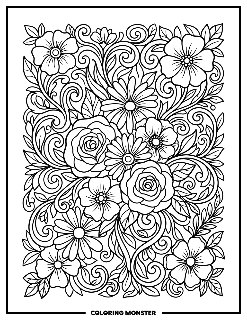 Blooming Flowers and Vines Coloring Page