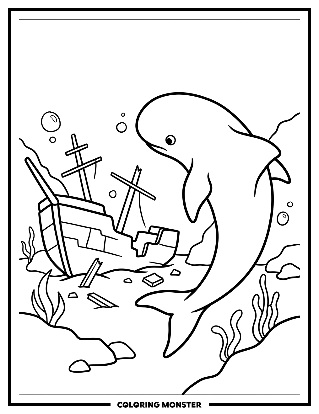 Bloop and Sunken Ship Coloring Page