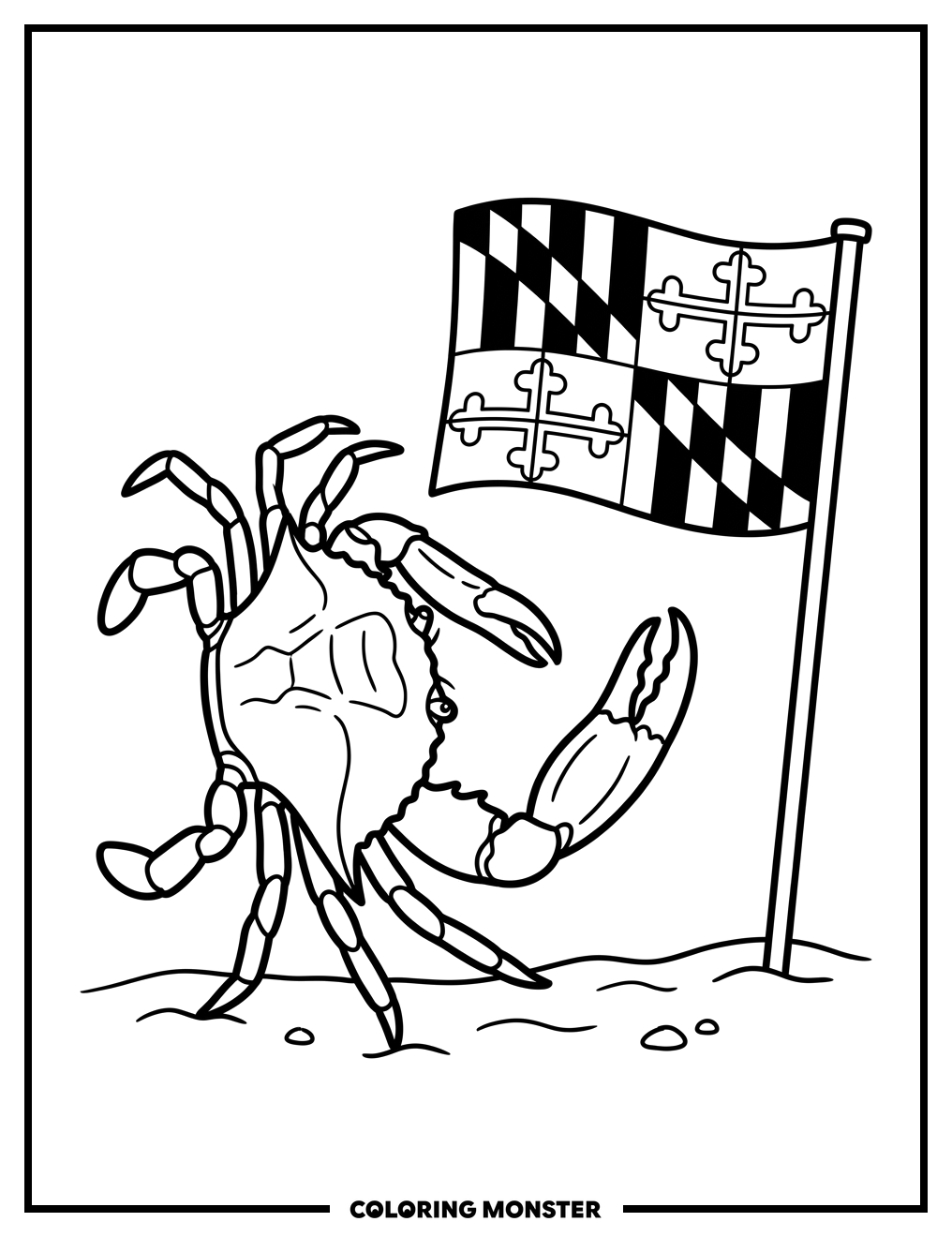 Blue Crab Beside Maryland Flag Coloring Page
