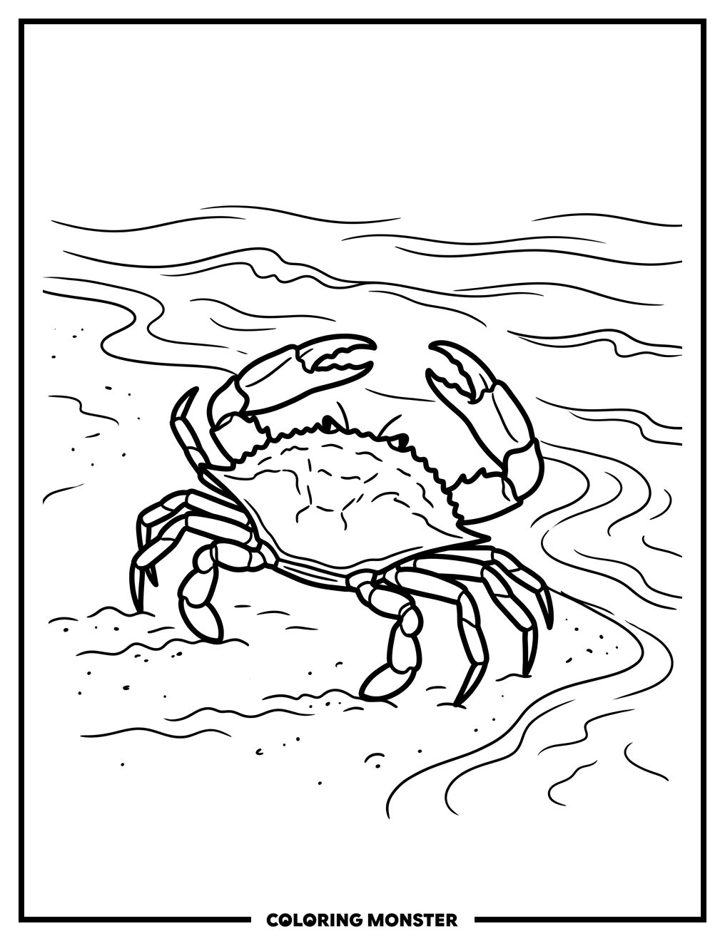 Blue Crab on Sandy Shore Coloring Page