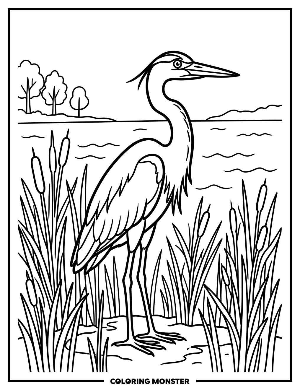 Blue Heron In Reeds Coloring Page