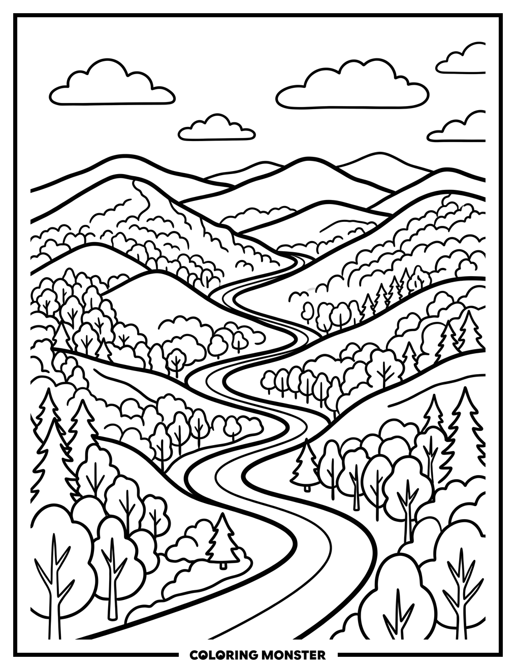 Blue Ridge Parkway Mountains Coloring Page
