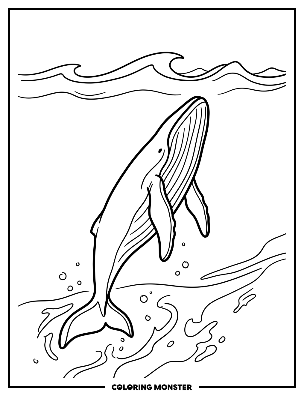 Blue Whale Swimming In Ocean Coloring Page