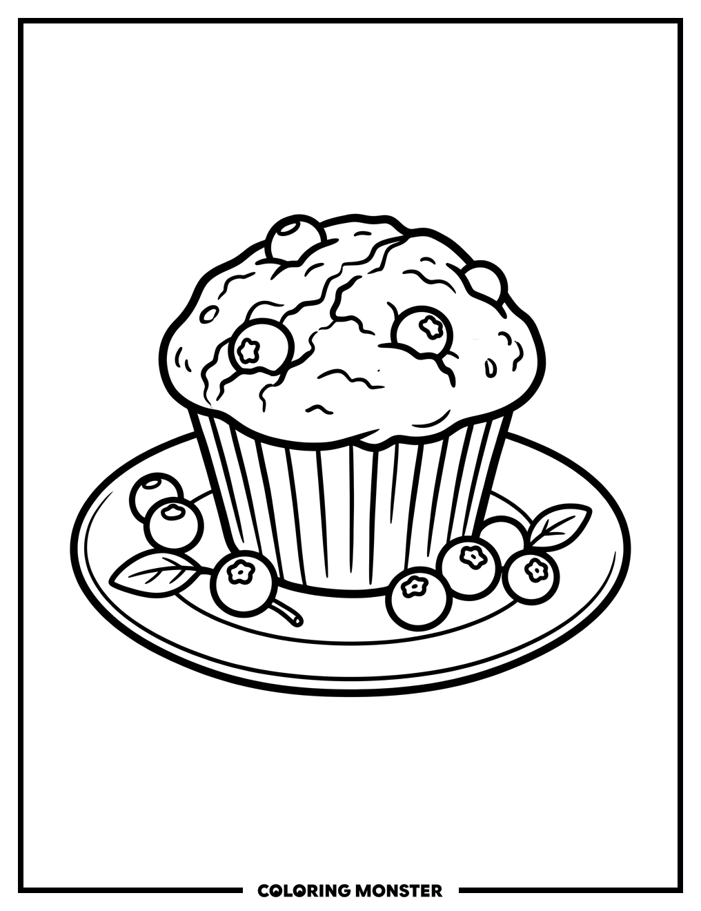 Blueberry Muffin On A Plate Coloring Page