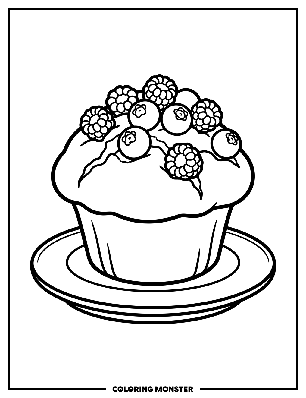 Blueberry Muffin on a Plate Coloring Page
