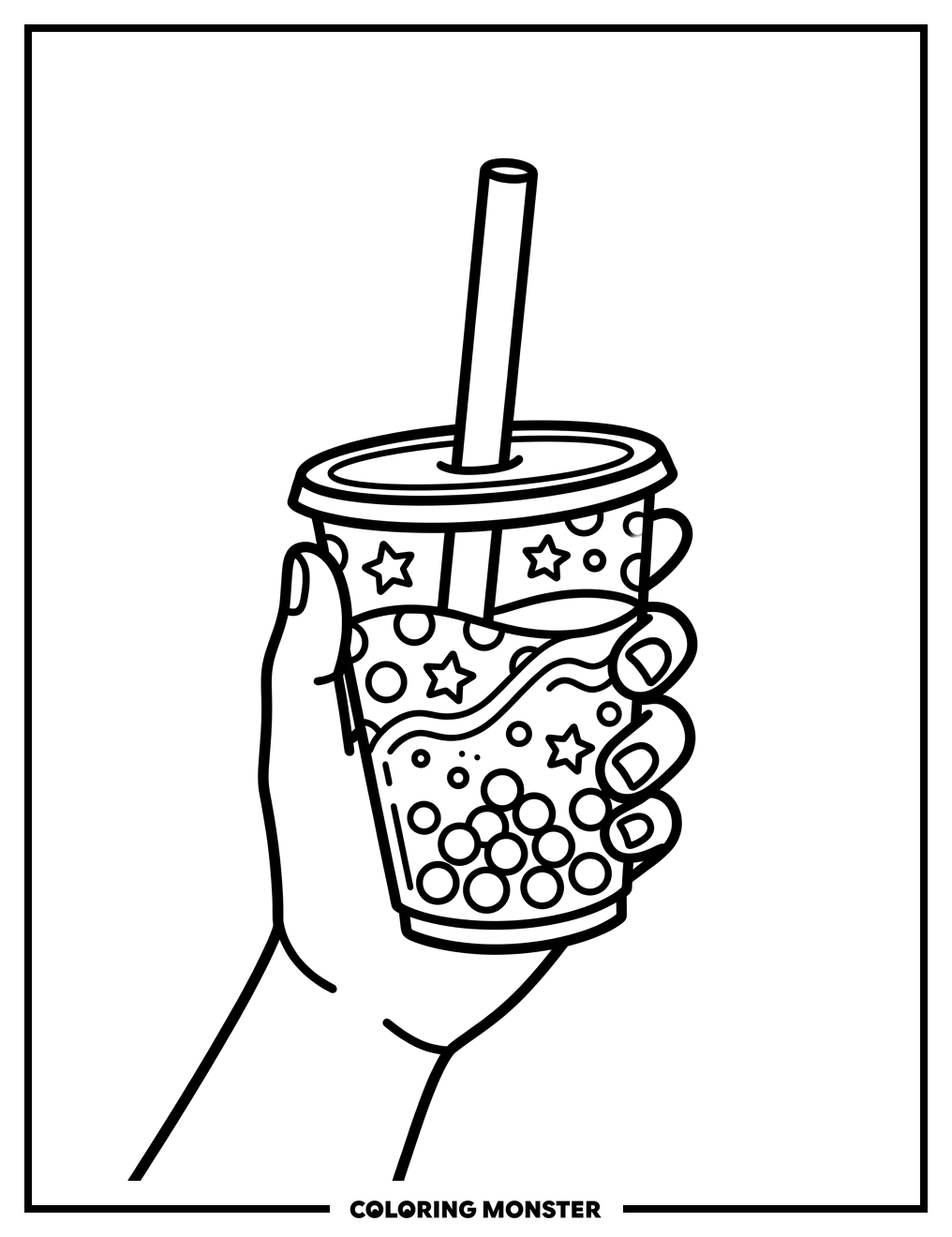 Boba Tea Cup With Straw Coloring Page