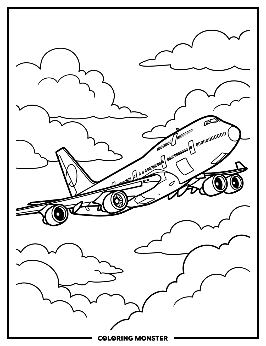 Boeing 747 Airplane Flying Coloring Page