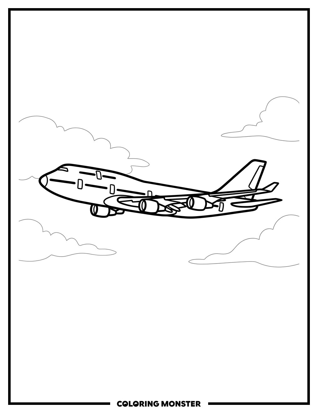 Boeing 747 in Blue Sky Coloring Page