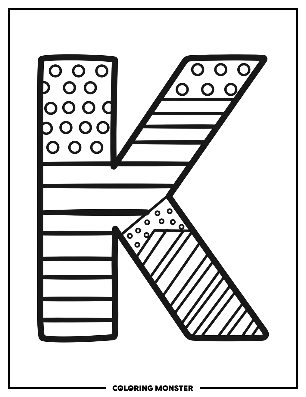 Bold Letter K With Patterns Coloring Page