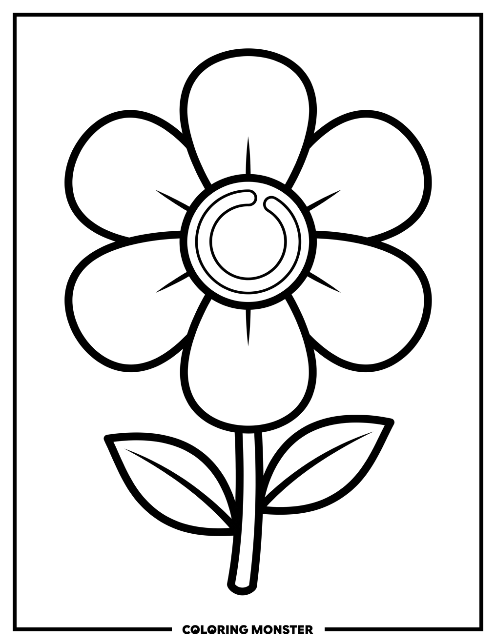 Bold Petal Flower Outline Coloring Page