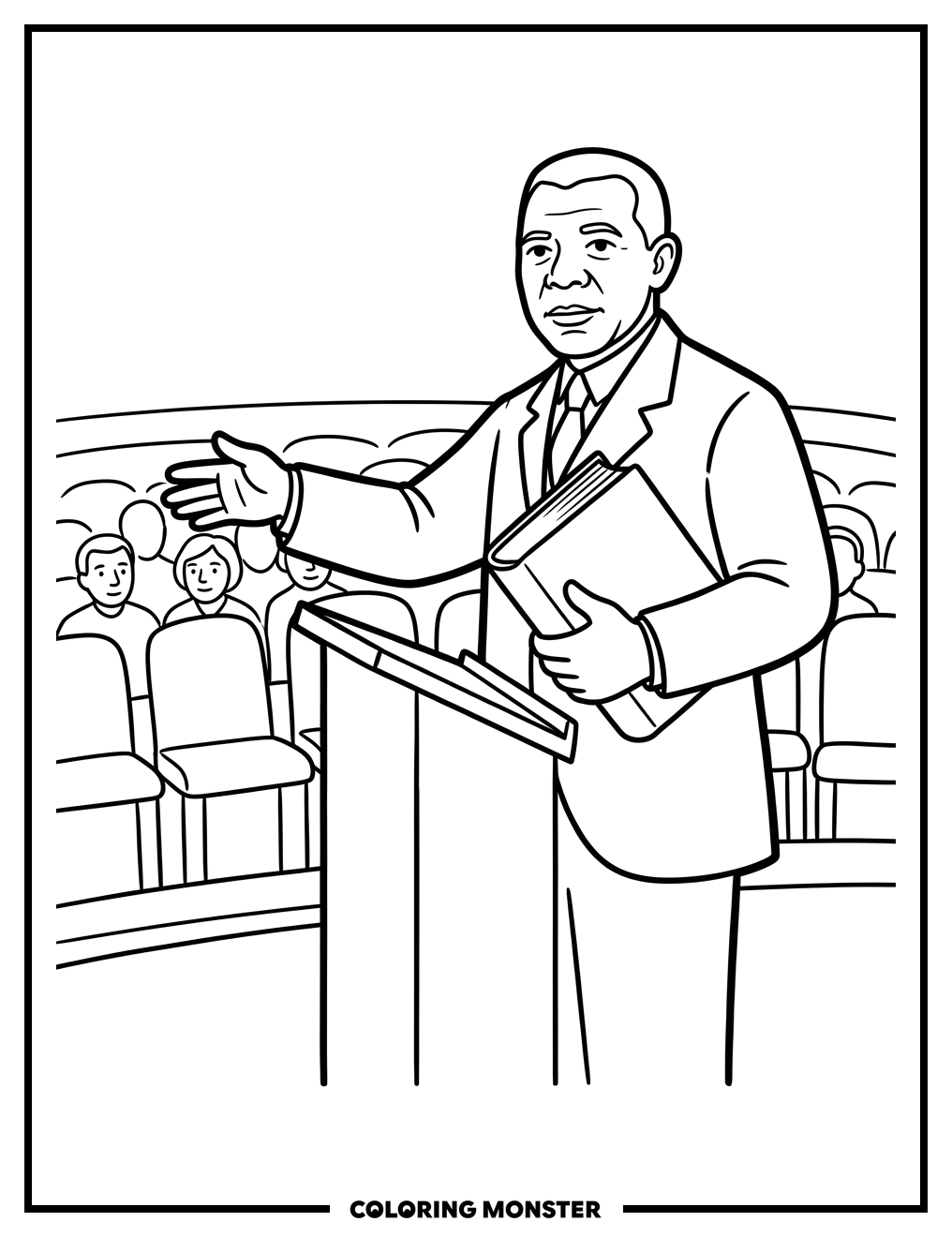 Booker T. Washington Speaking at Podium Coloring Page