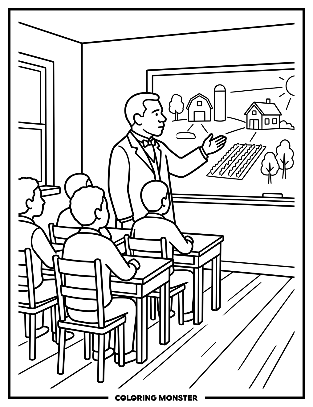 Booker T. Washington Teaching Agriculture Coloring Page