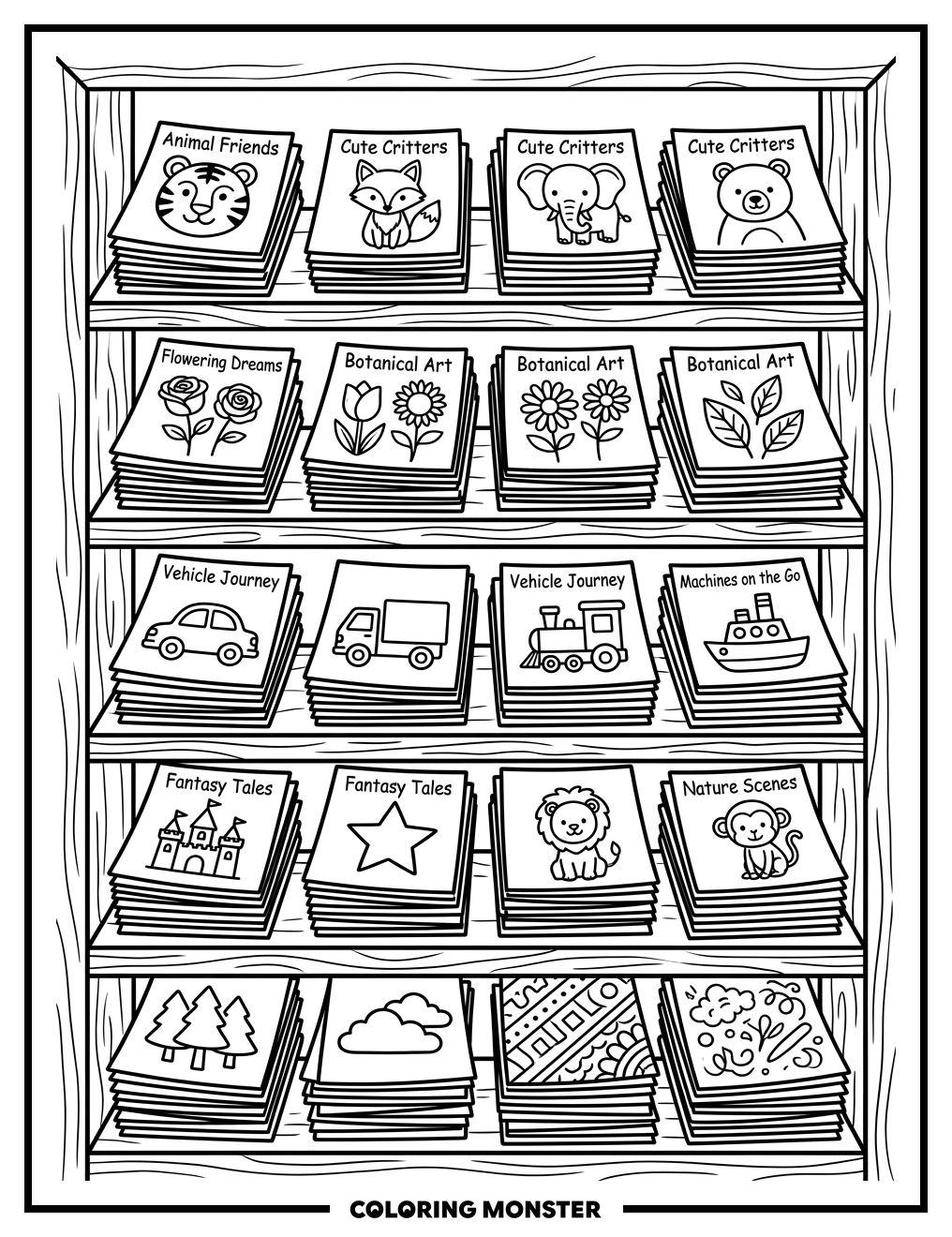 Bookshelf of Coloring Pages Coloring Page
