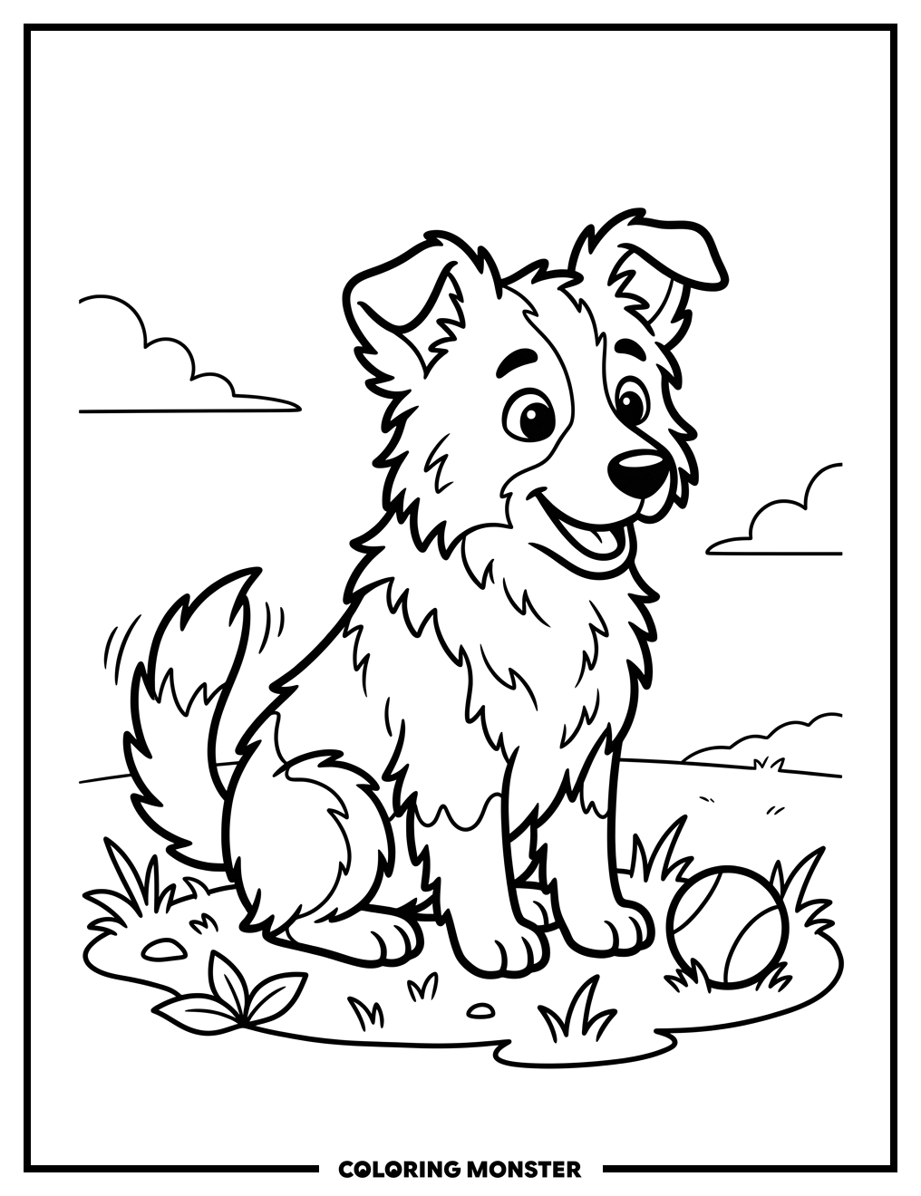 Border Collie Puppy With Ball Coloring Page