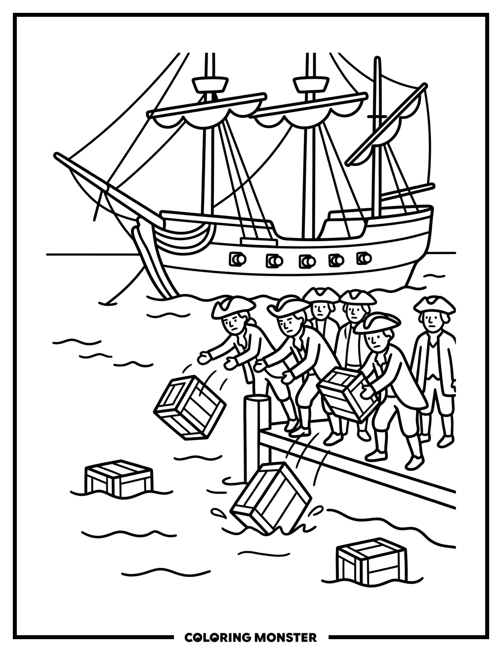 Boston Tea Party In Harbor Coloring Page
