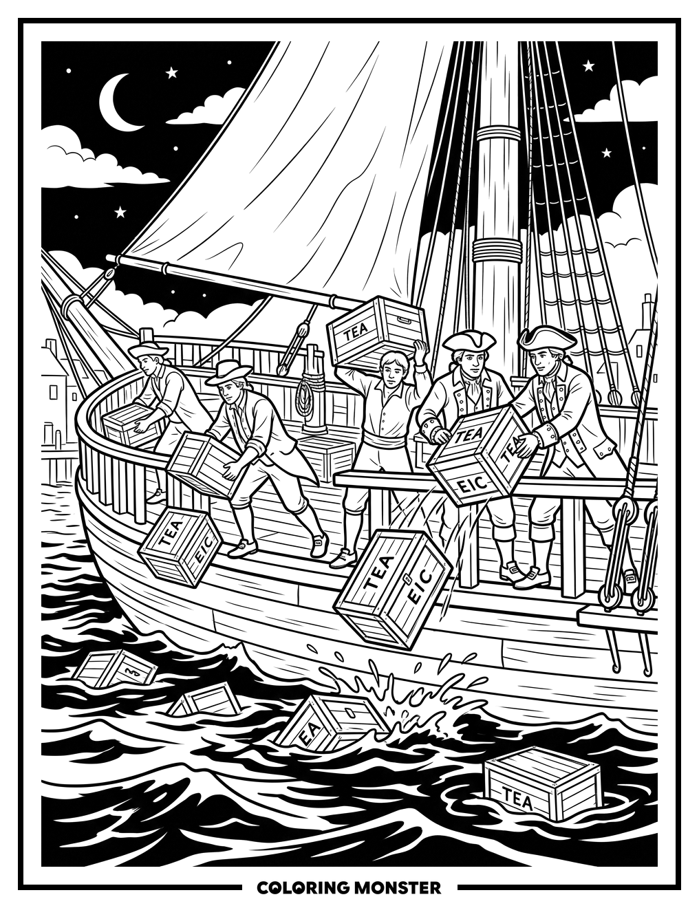 Boston Tea Party Protest Coloring Page