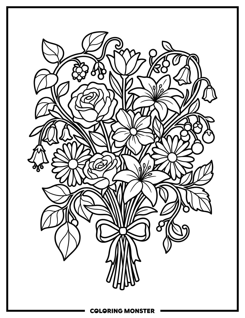 Bouquet of Blooming Flowers Coloring Page