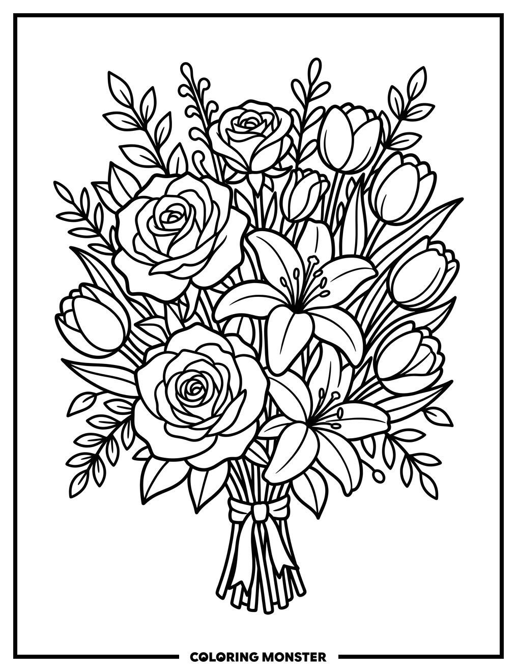 Bouquet of Blooming Flowers Coloring Page