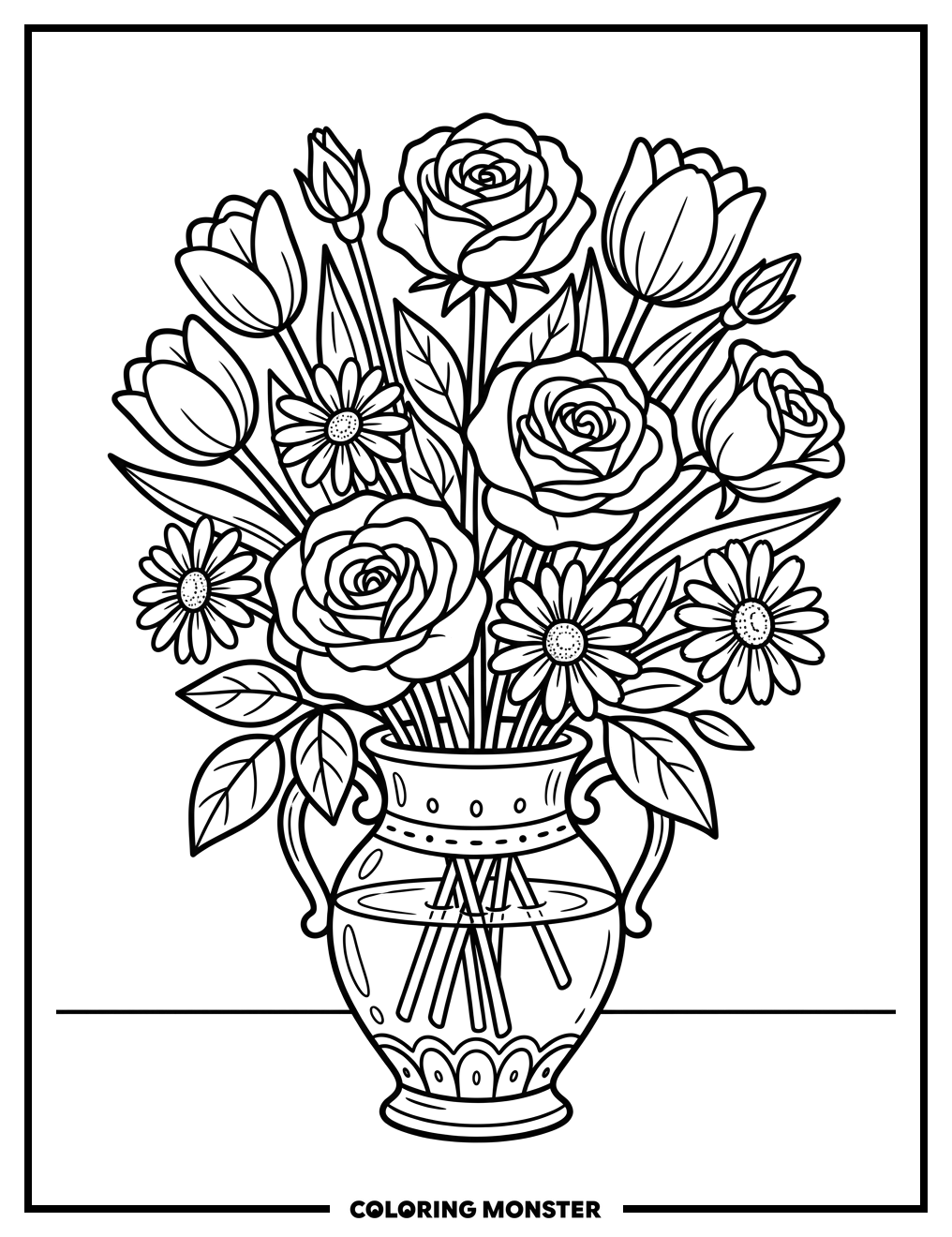 Bouquet of Flowers in Vase Coloring Page