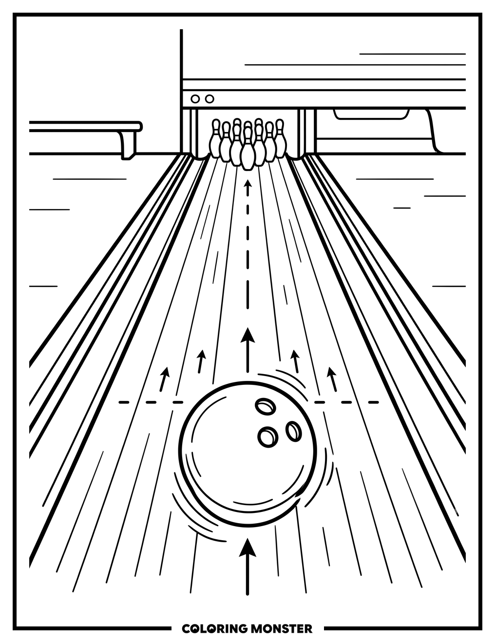 Bowling Ball Rolling Down Lane Coloring Page