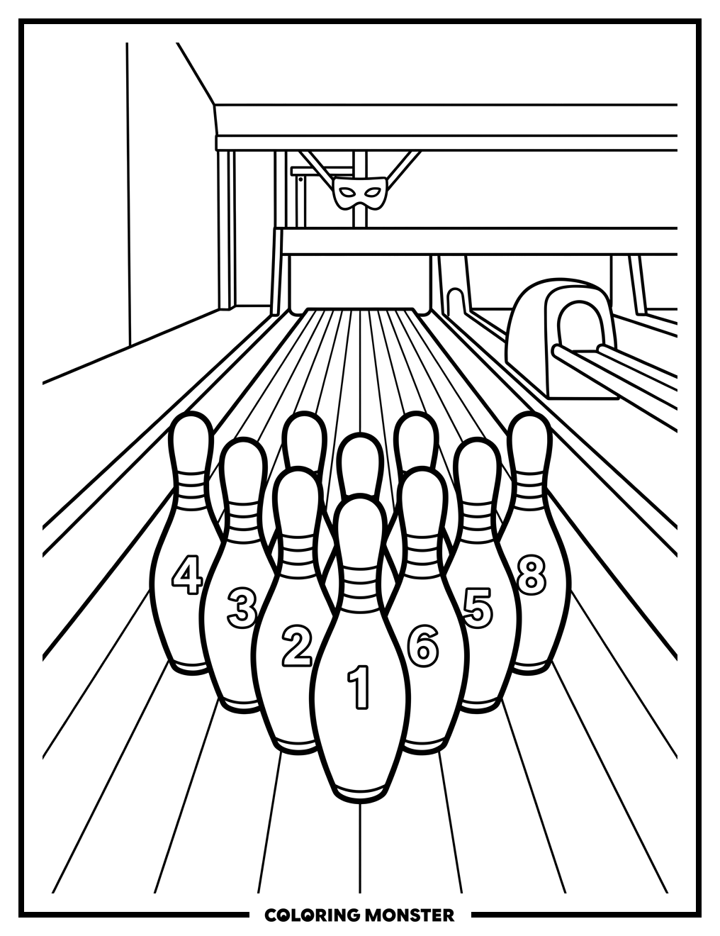 Bowling Pins on Lane Coloring Page