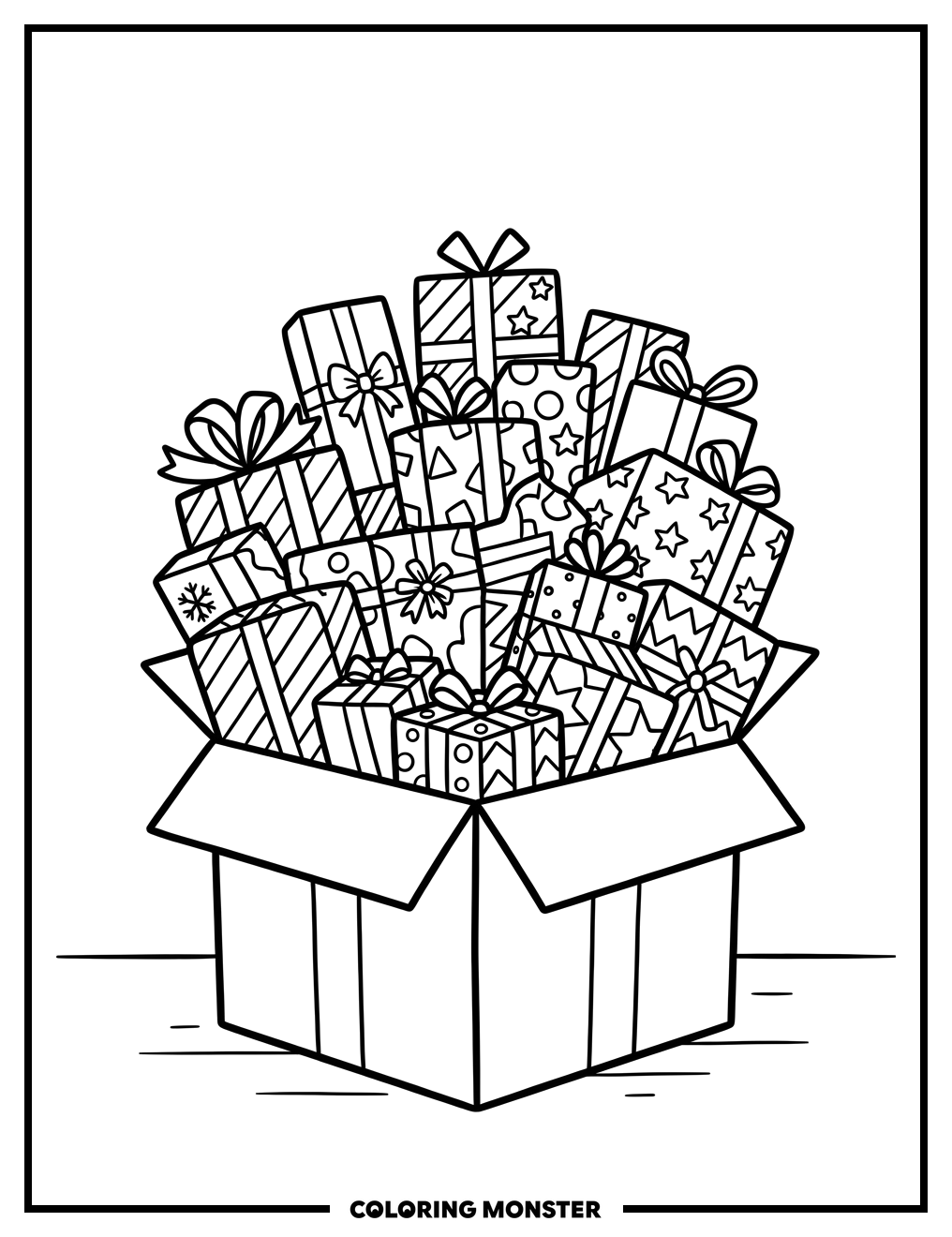 Box Overflowing With Gifts Coloring Page
