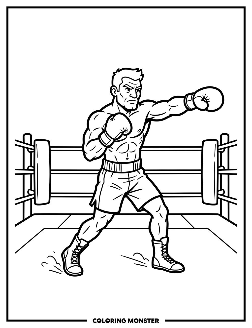 Boxer Shadow Boxing Coloring Page