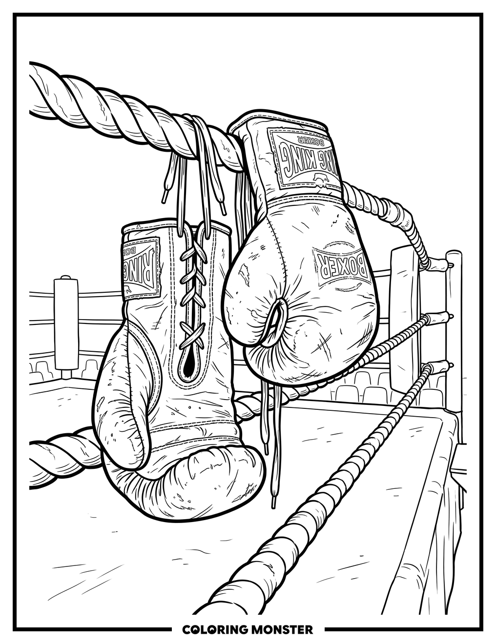 Boxing Gloves on Ring Ropes Coloring Page