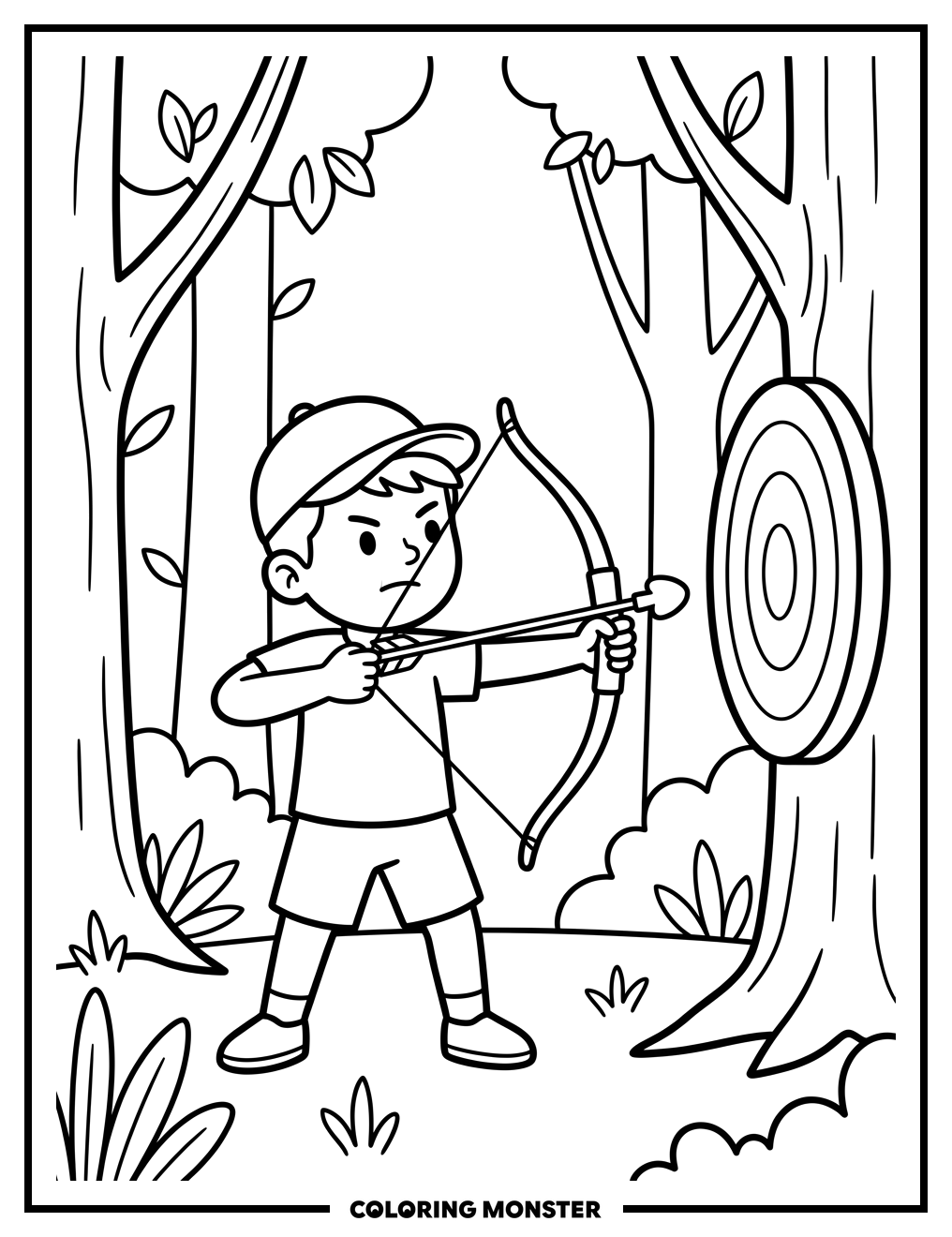 Boy Aims Toy Bow at Target Coloring Page