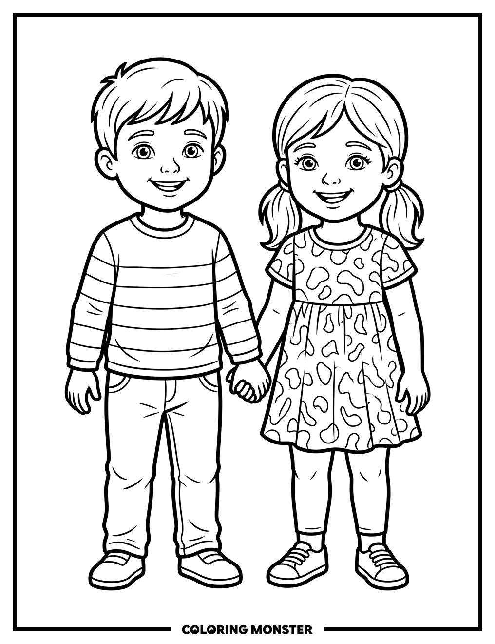 Boy and Girl Holding Hands Coloring Page
