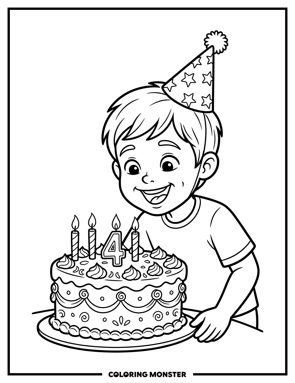 Boy Blowing Out Birthday Candles Coloring Page