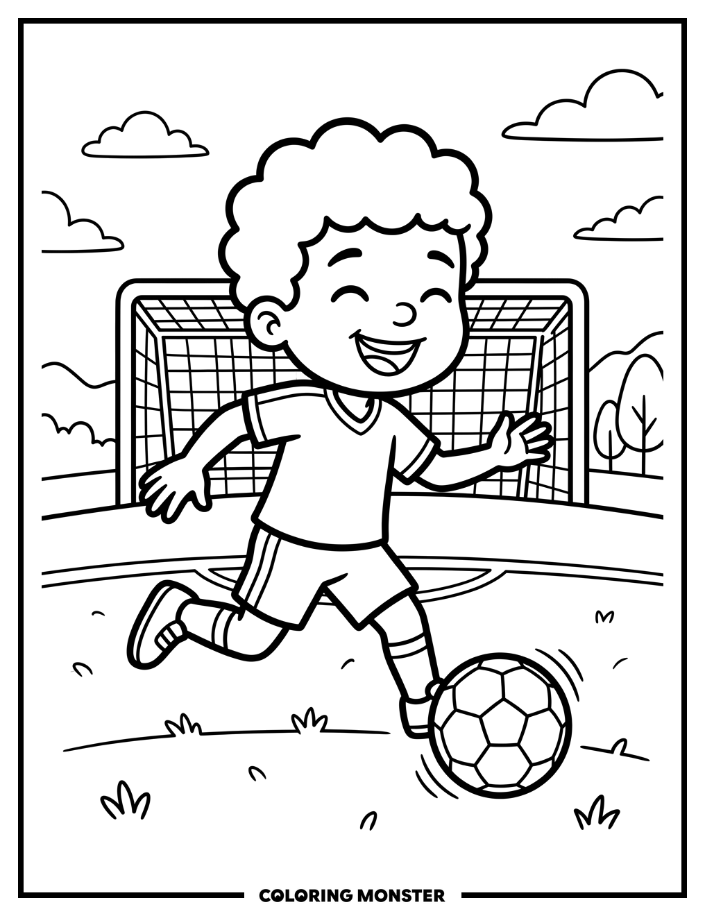 Boy Dribbling Soccer Ball Coloring Page