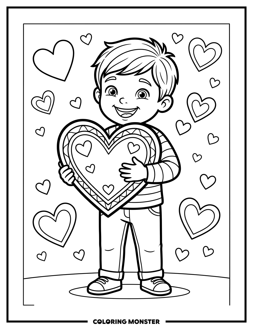 Boy Holding a Heart Coloring Page