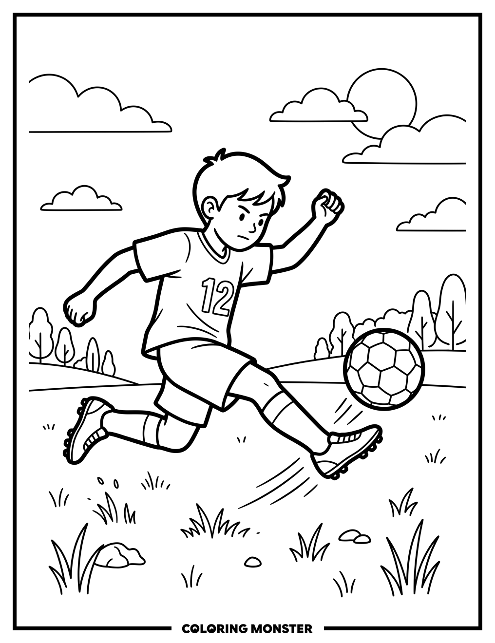 Boy Kicking Soccer Ball Coloring Page