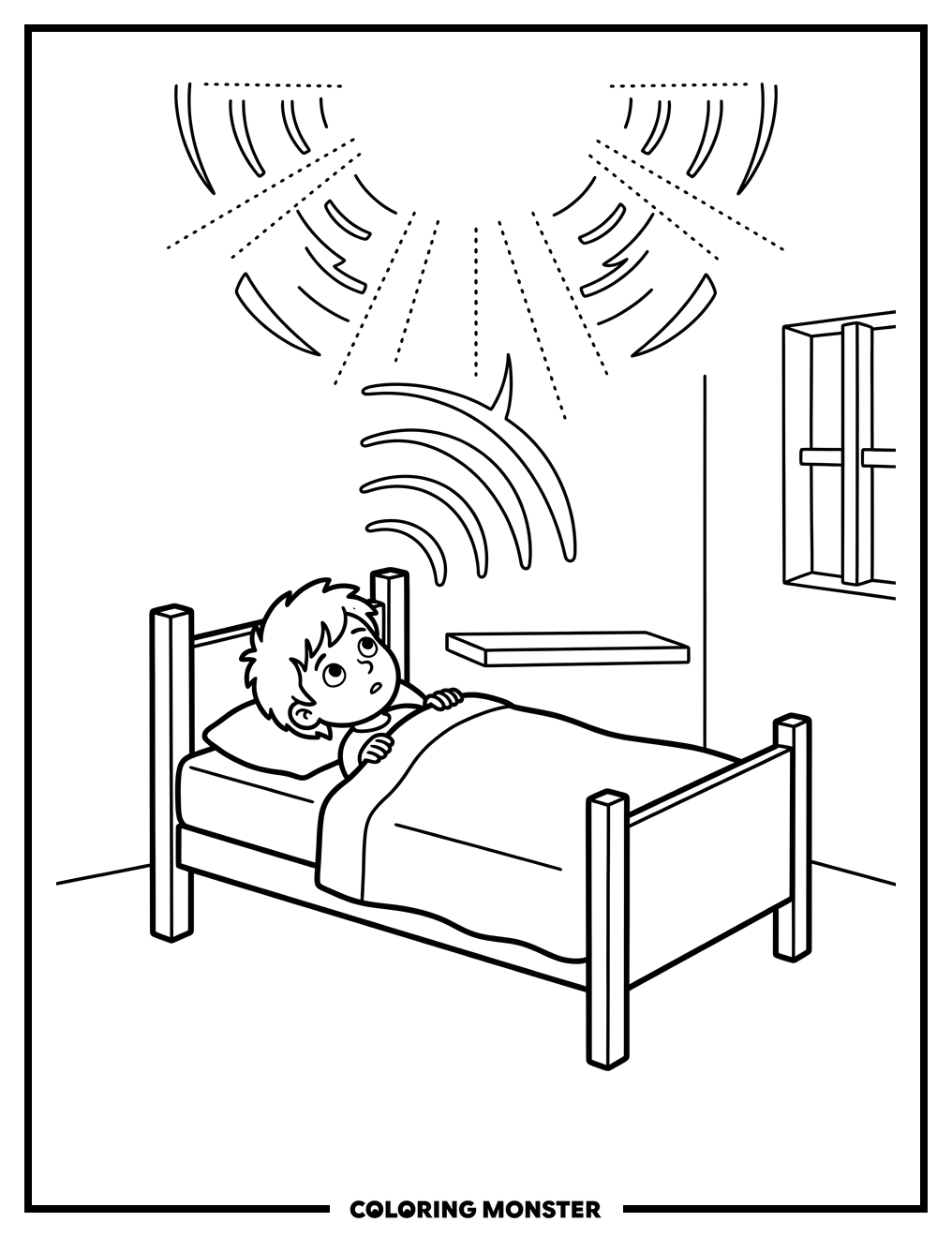 Boy Listening To Heavenly Voice Coloring Page