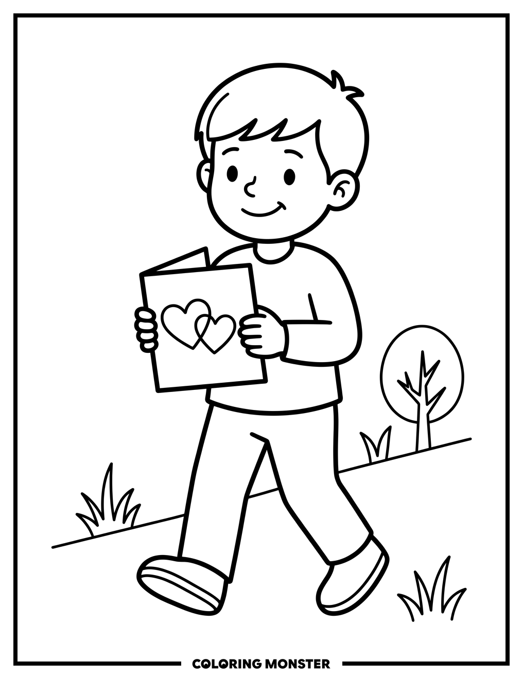 Boy Offers Valentine Card Coloring Page