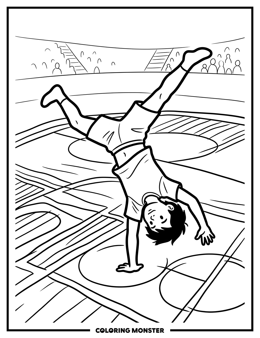 Boy Performing Gymnastics Cartwheel Coloring Page