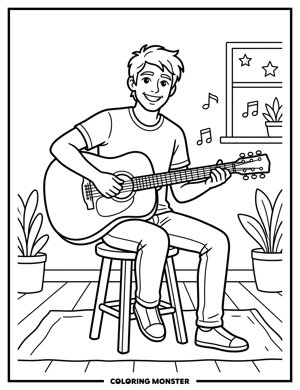 Boy Playing Guitar Coloring Page