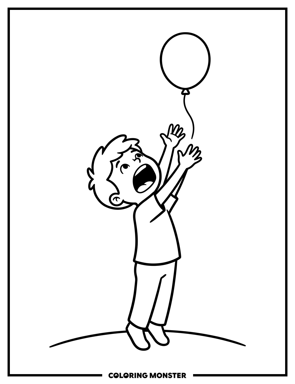 Boy Reaching For Red Balloon Coloring Page