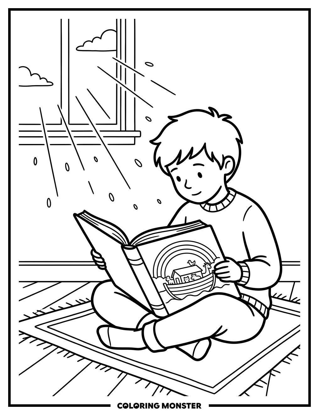 Boy Reading Bible Story Coloring Page