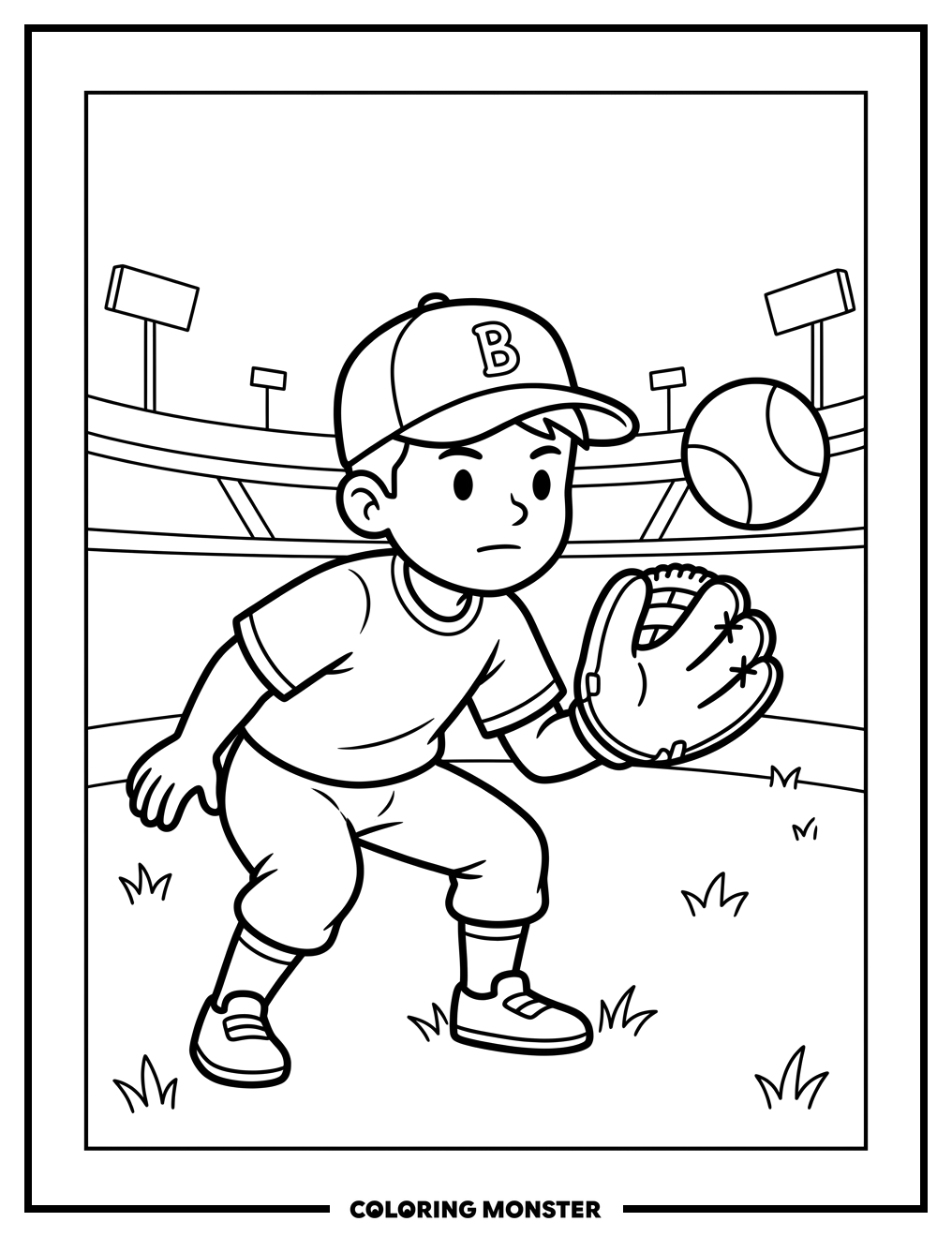 Boy Ready To Catch A Baseball Coloring Page