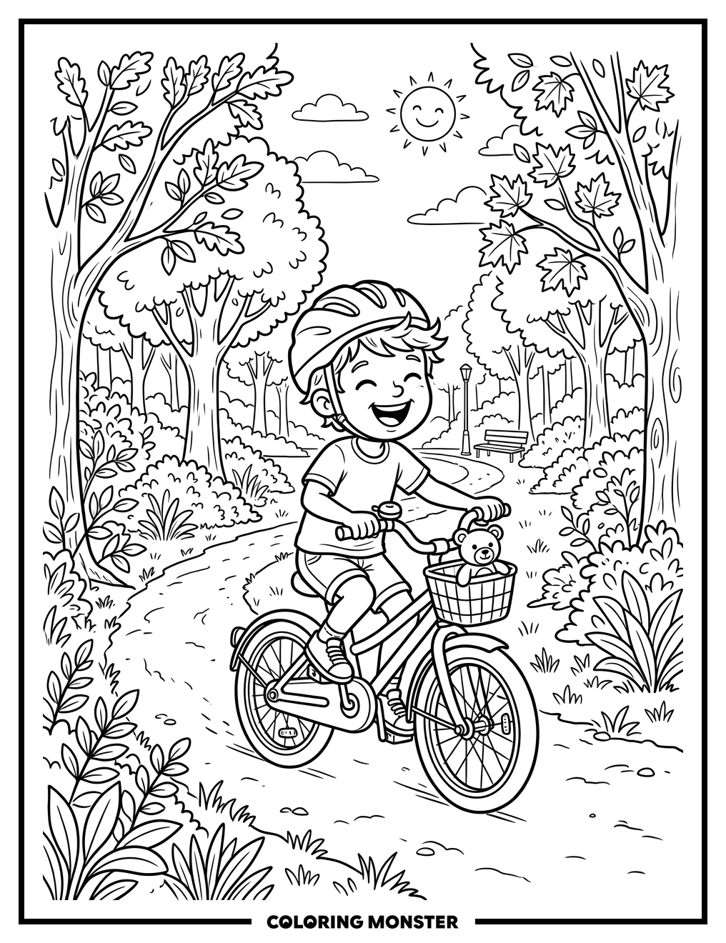 Boy Riding a Bicycle Coloring Page